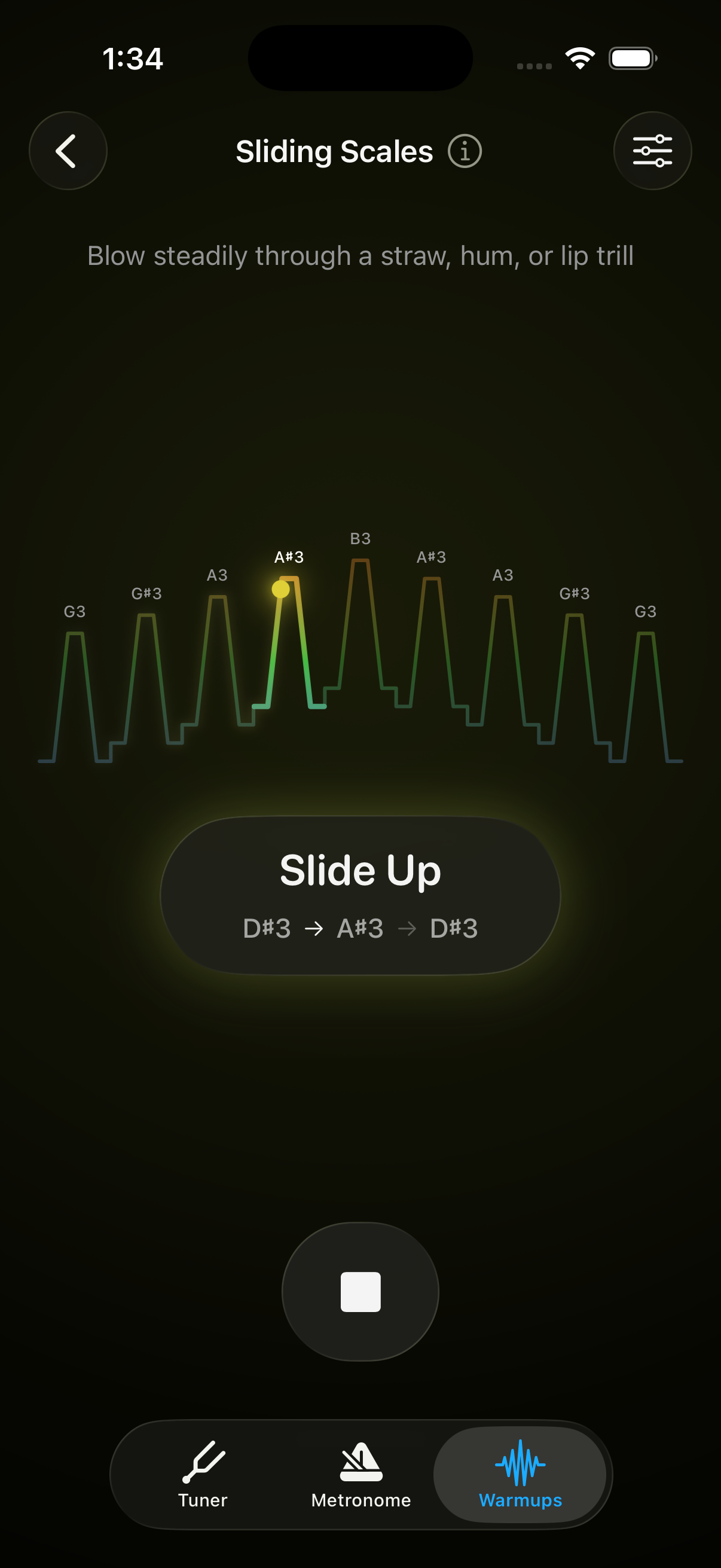Sliding scale warmup screen